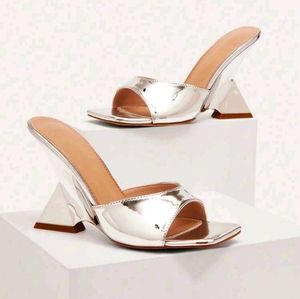 Silver Metallic Wedge Sandals